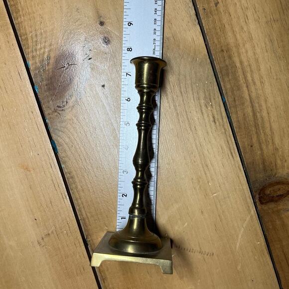 Vintage Brass Candle Holder 7.5" tall. Shelf Decor. footed. - Picture 6 of 6